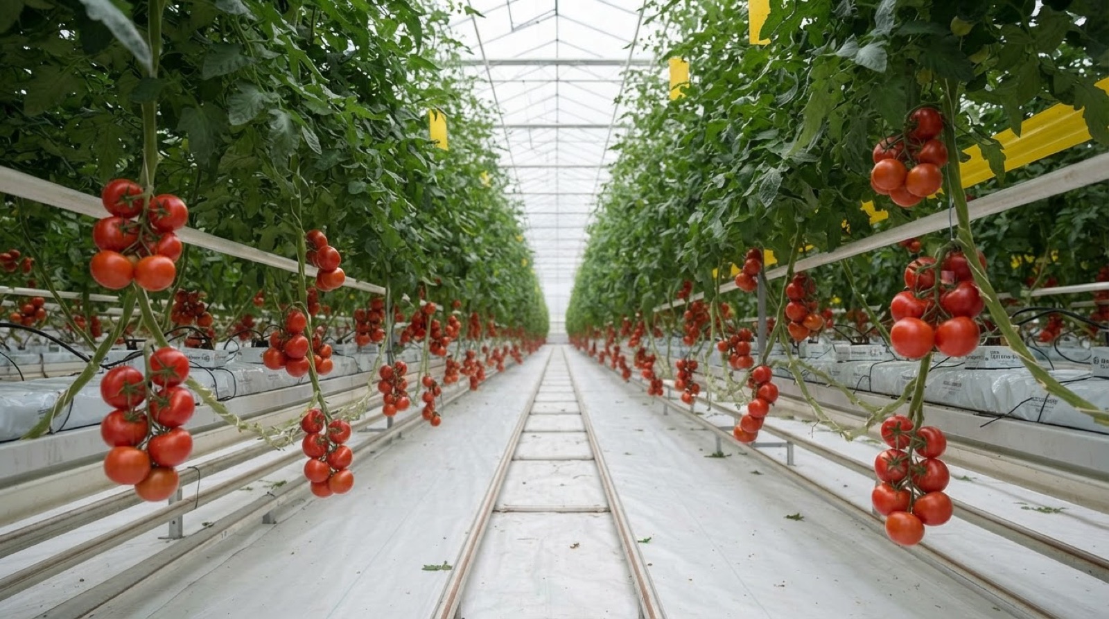 Tomatoes growing under glass