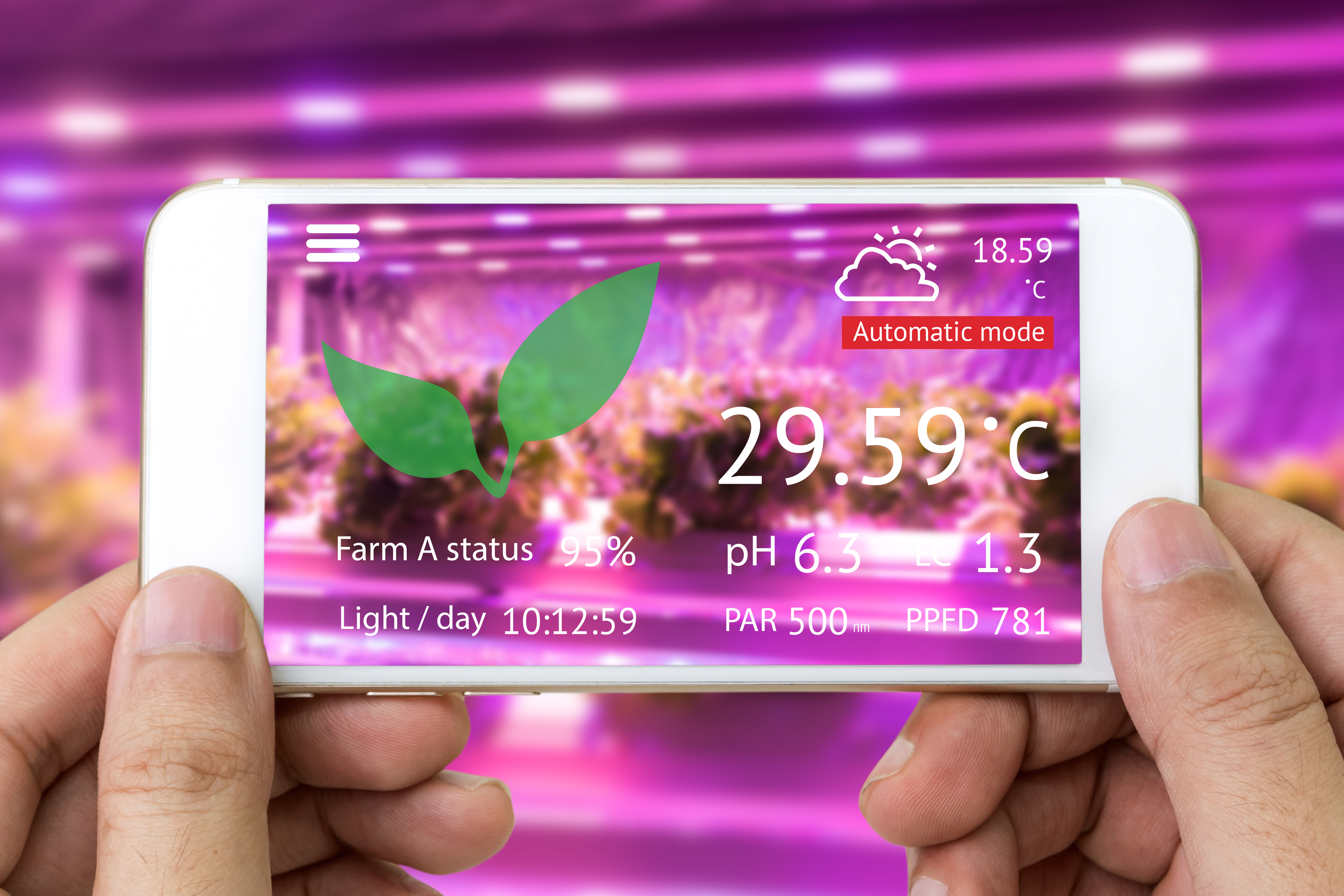 Indoor Farming Controls on phone