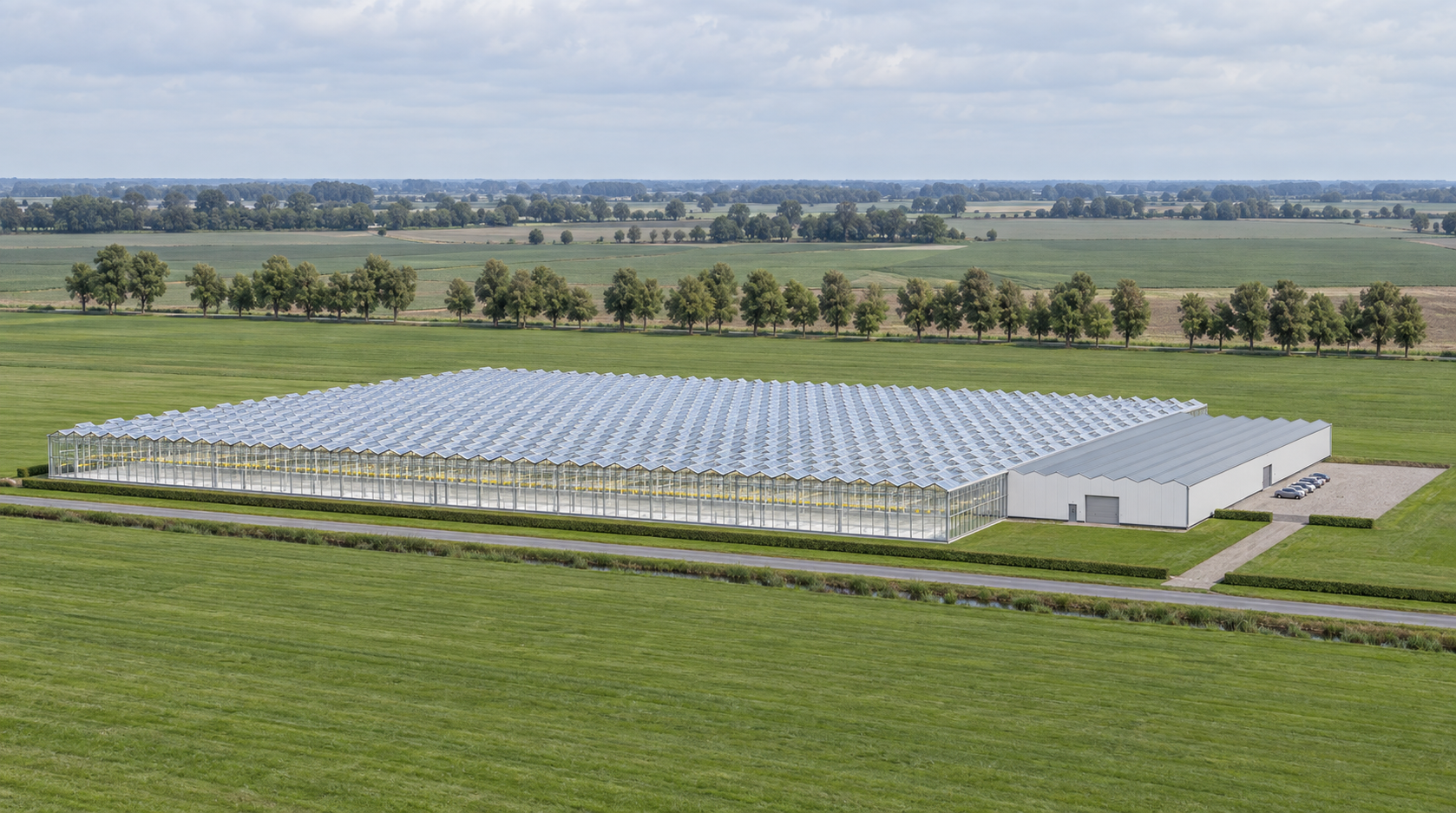 Modelo 3D del invernadero hidropónico GrowPro Plus de 2 acres