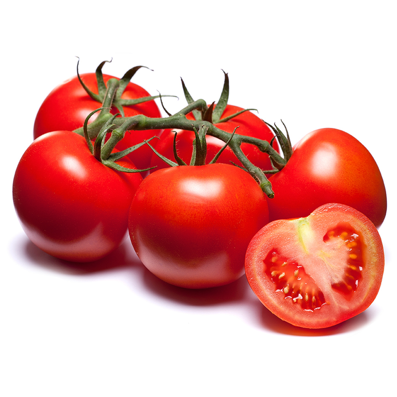 Tomato on the vine, sliced to show firm slicing texture